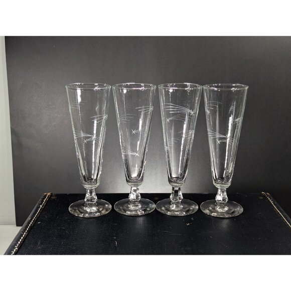 Vintage Atomic Shooting Stars Pilsner Beer Glasses Set of 4, MCM Clear stemmed - Picture 4 of 9